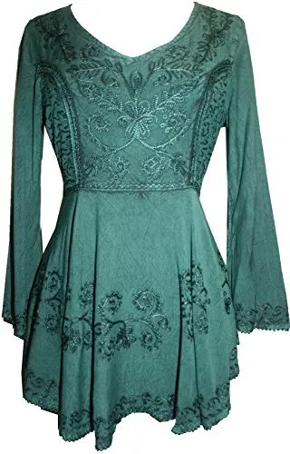 02 B Victorian Gothic Embroidered Diamond Neck Flare Tunic Blouse