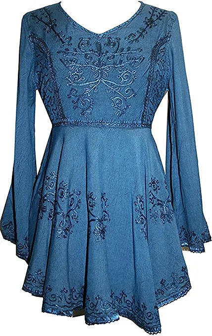 02 B Victorian Gothic Embroidered Diamond Neck Flare Tunic Blouse
