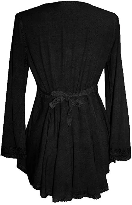 02 B Victorian Gothic Embroidered Diamond Neck Flare Tunic Blouse