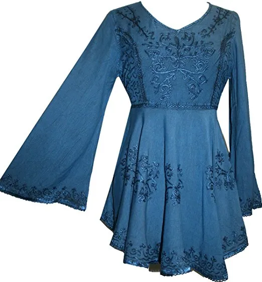 02 B Victorian Gothic Embroidered Diamond Neck Flare Tunic Blouse