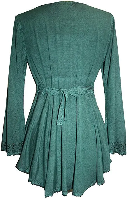 02 B Victorian Gothic Embroidered Diamond Neck Flare Tunic Blouse