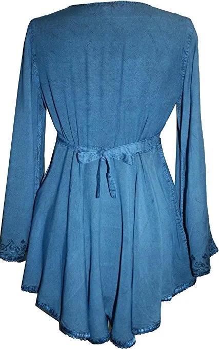 02 B Victorian Gothic Embroidered Diamond Neck Flare Tunic Blouse