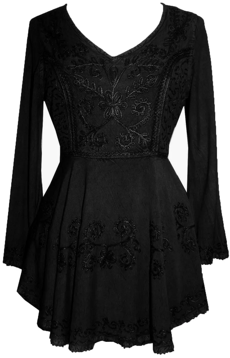 02 B Victorian Gothic Embroidered Diamond Neck Flare Tunic Blouse