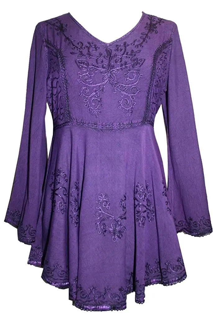 02 B Victorian Gothic Embroidered Diamond Neck Flare Tunic Blouse