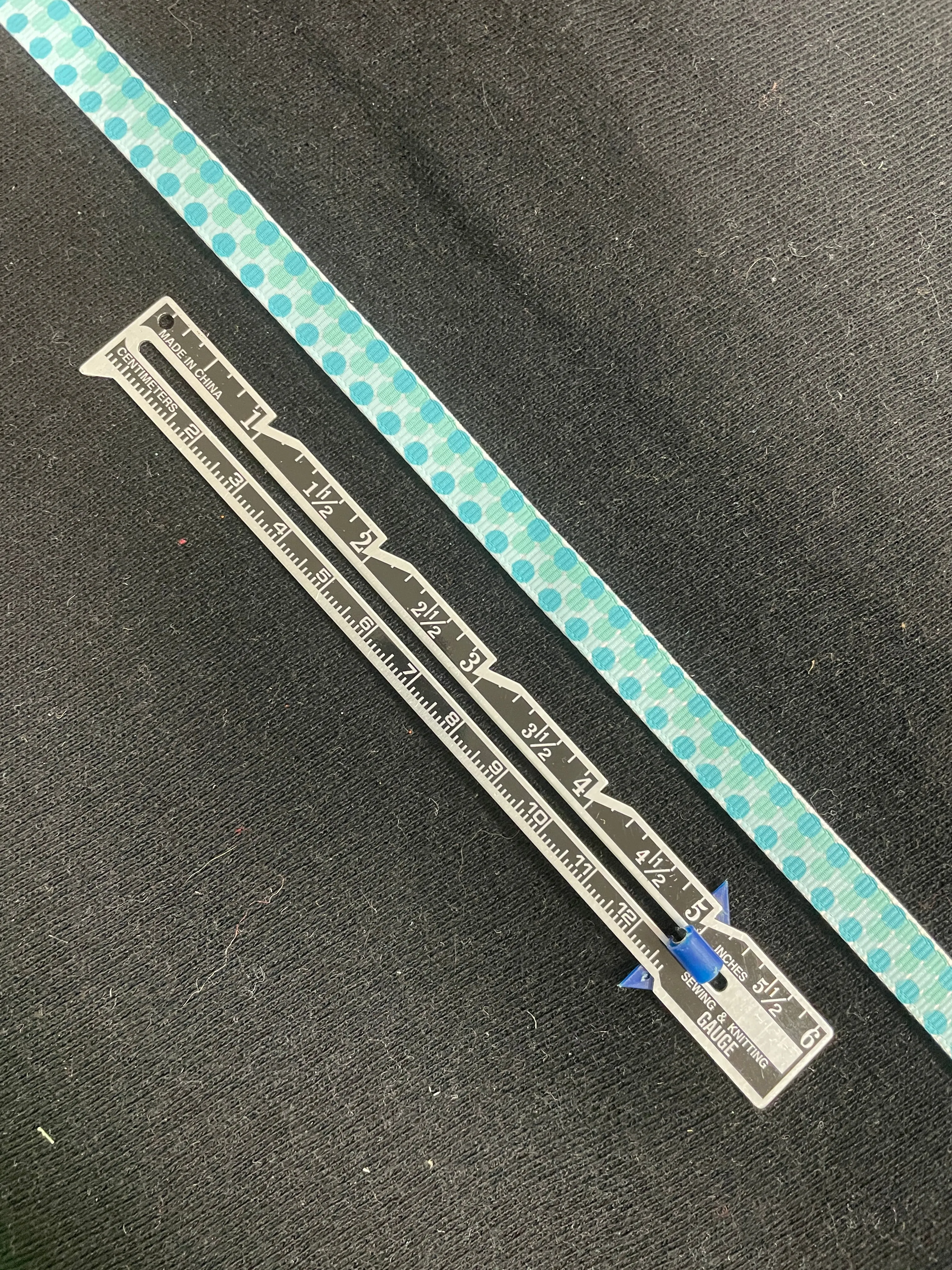 2 YD Polyester Grosgrain Ribbon Printed - White with Aqua Polka Dots