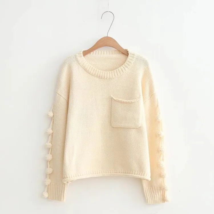 Casual Pocketed Tassel Knitted Sweater
