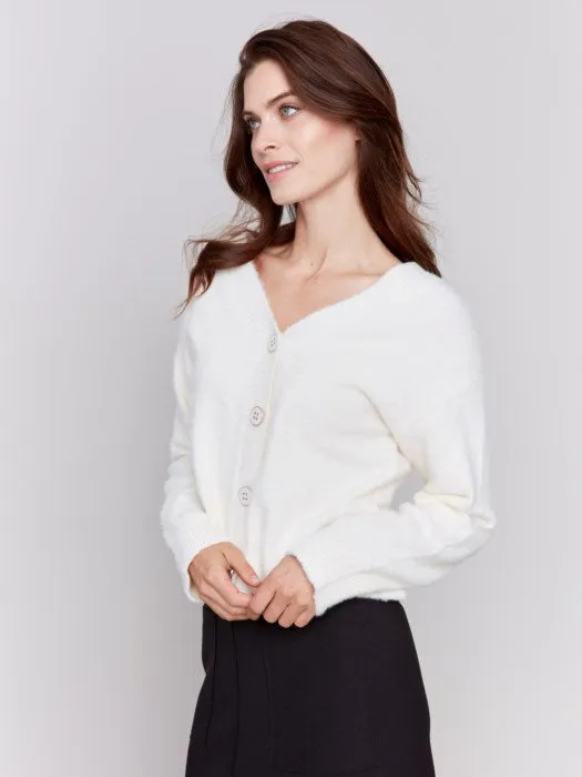 Charlie B C2744 Short Fuzzy Knit Cardigan