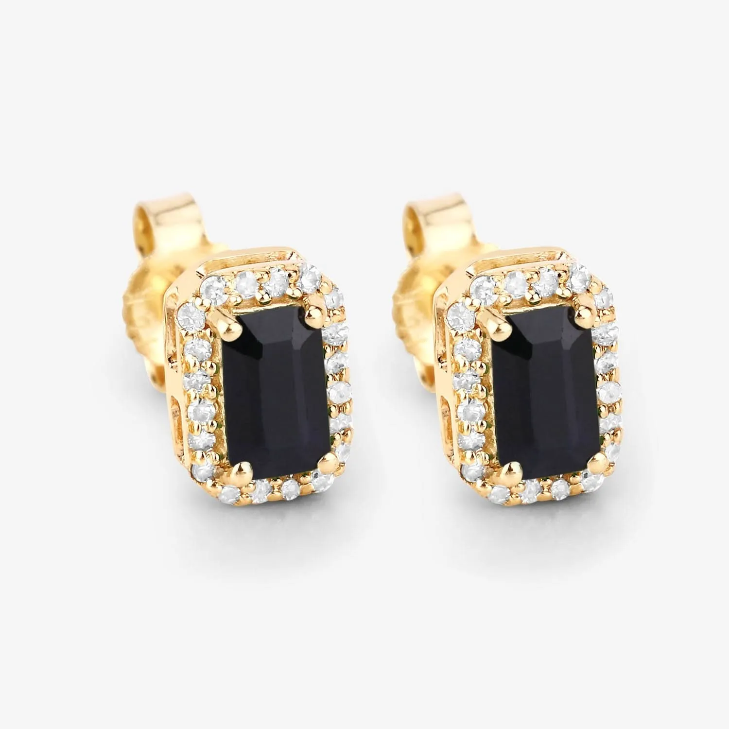 Genuine Blue Sapphire and  White Diamond 14K Earrings