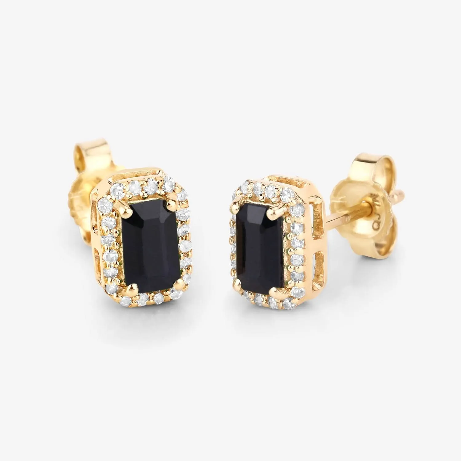 Genuine Blue Sapphire and  White Diamond 14K Earrings