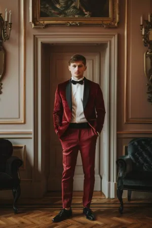 Jake  Royal Gentleman Red slim Fit Men Tuxedos Suit