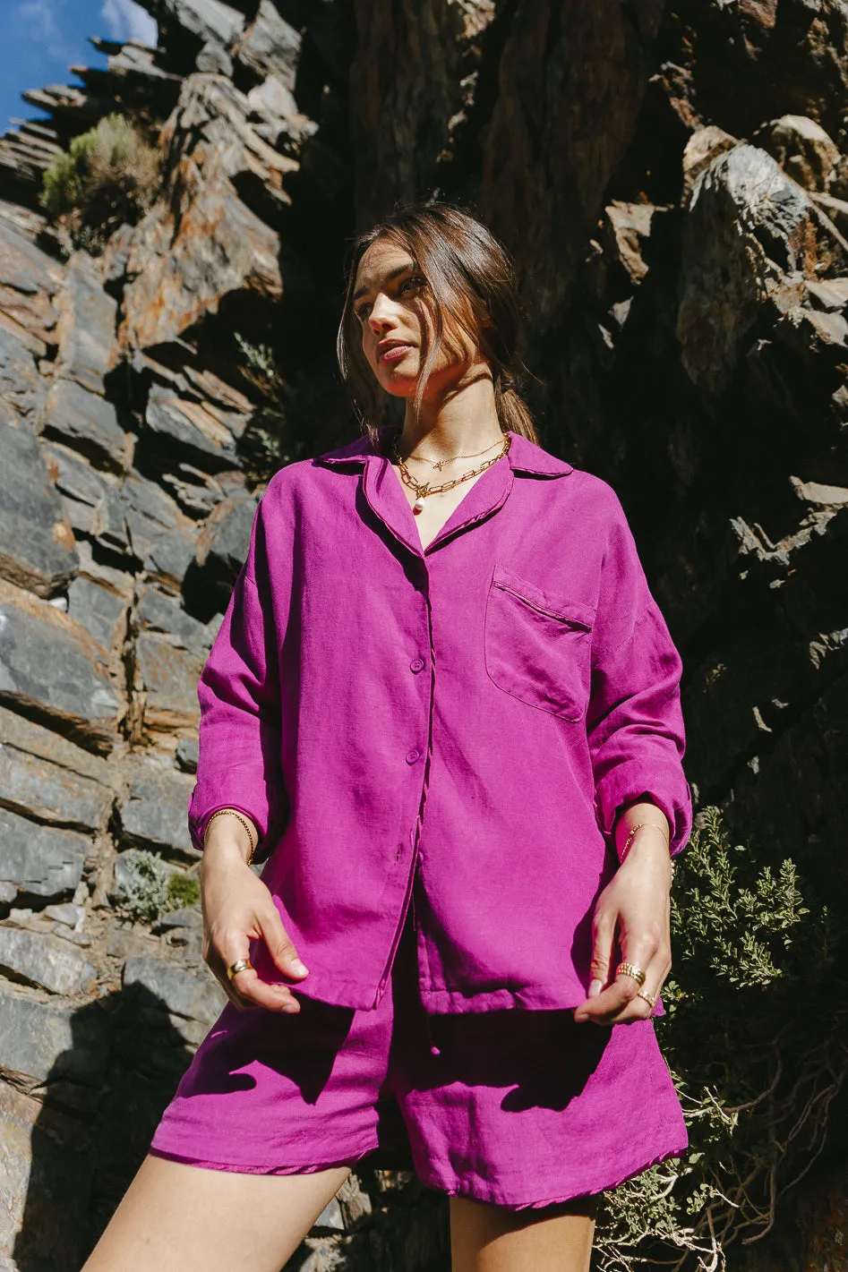 Jasmine Button Up in Magenta - FINAL SALE
