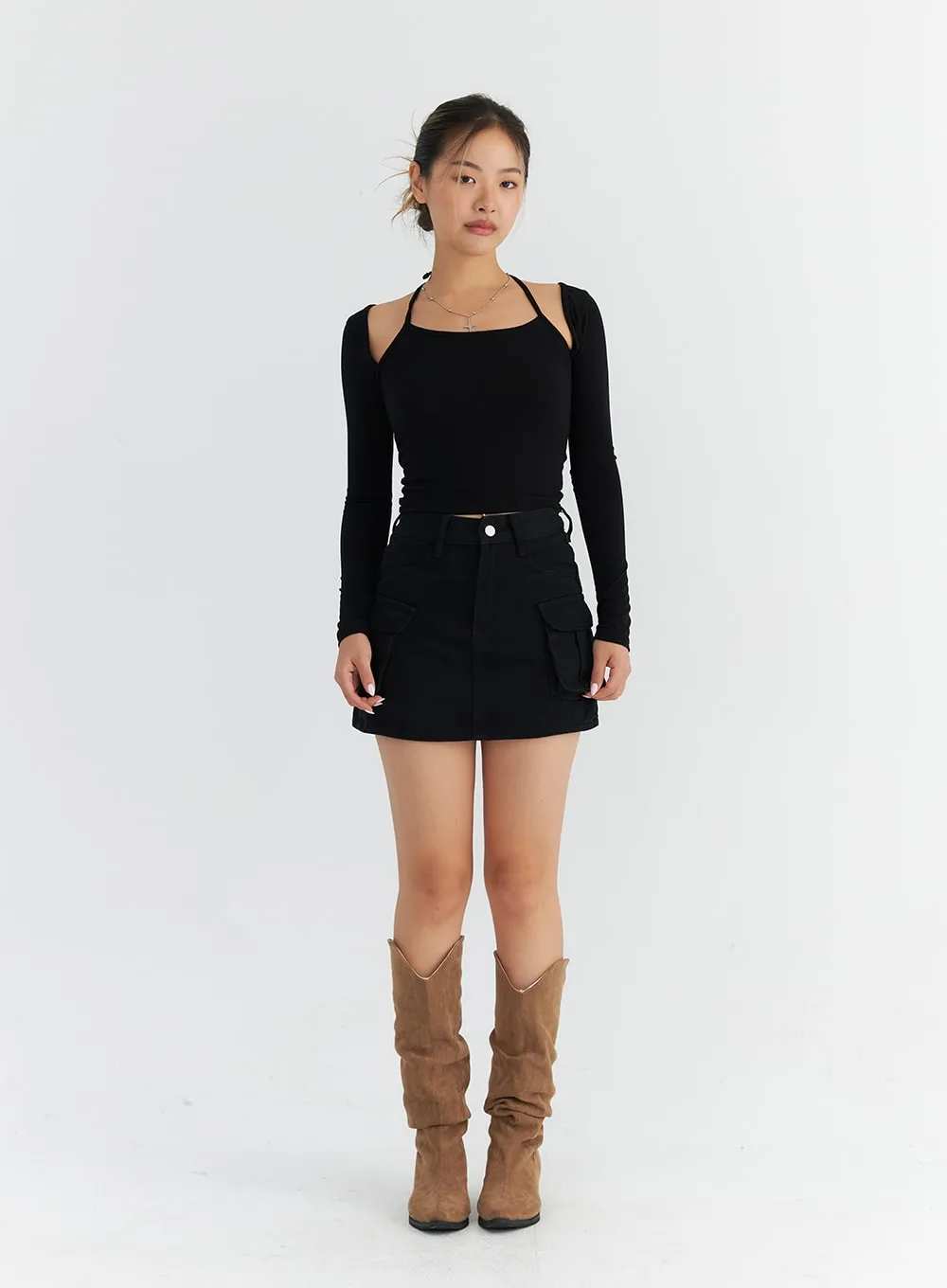Ruched Faux Leather Long Boots CO313