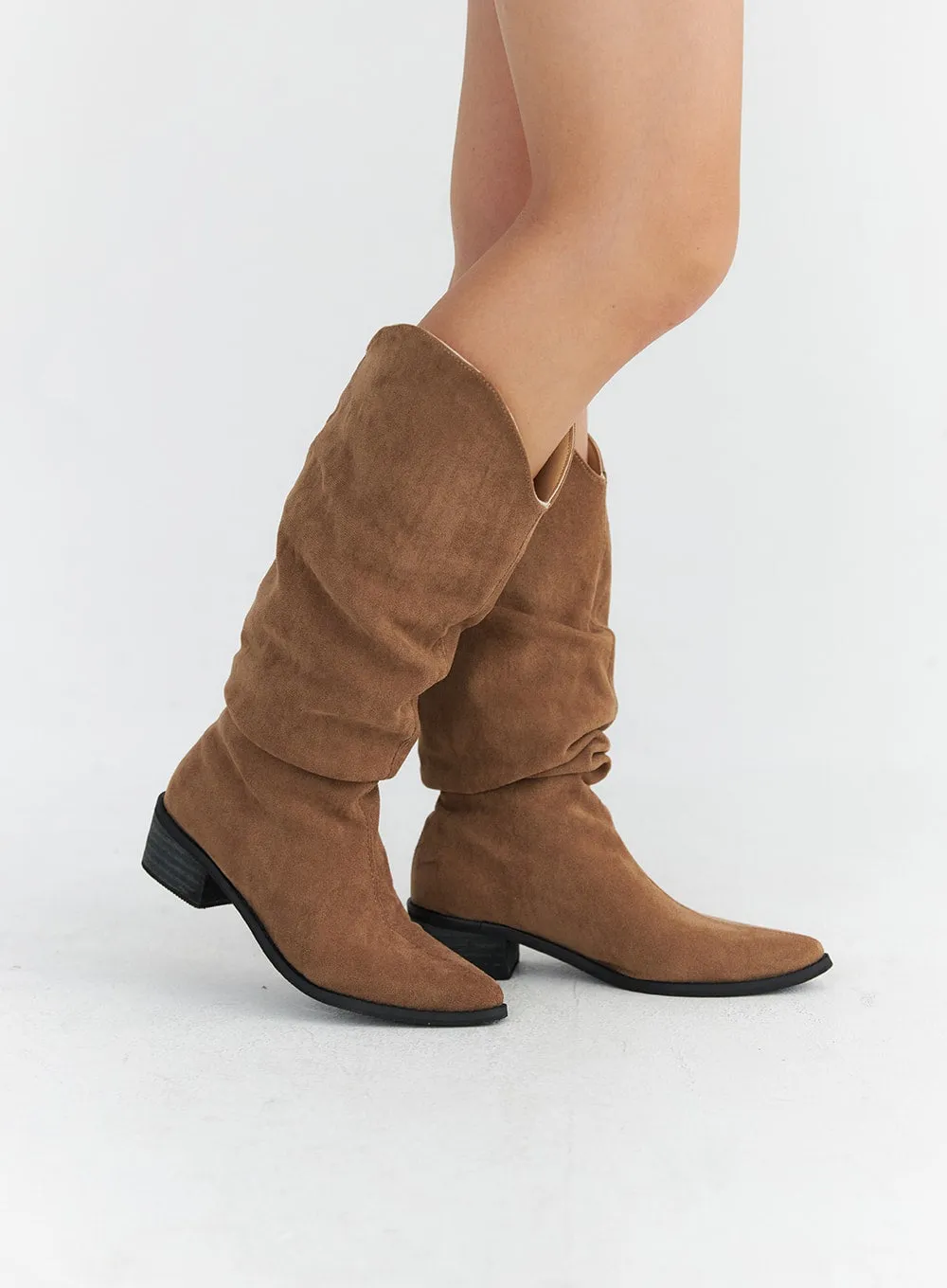 Ruched Faux Leather Long Boots CO313