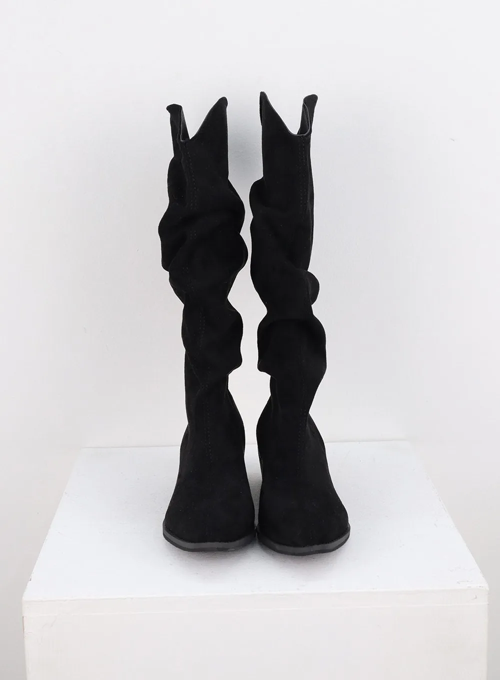 Ruched Faux Leather Long Boots CO313
