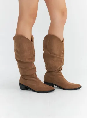 Ruched Faux Leather Long Boots CO313