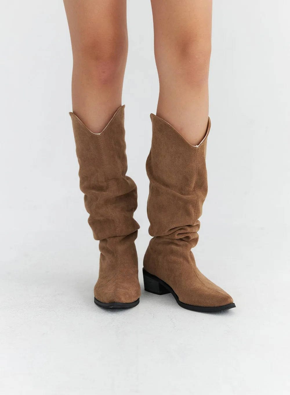Ruched Faux Leather Long Boots CO313