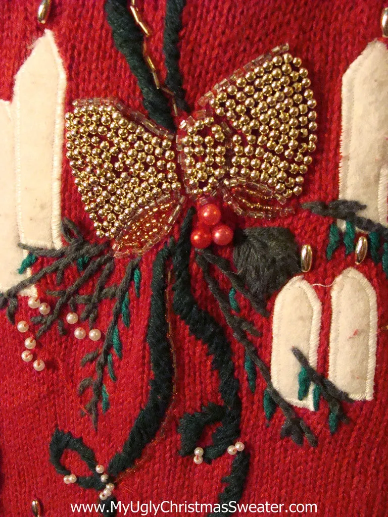 Tacky Ugly Christmas Sweater Vest with Bling Candles (f23)