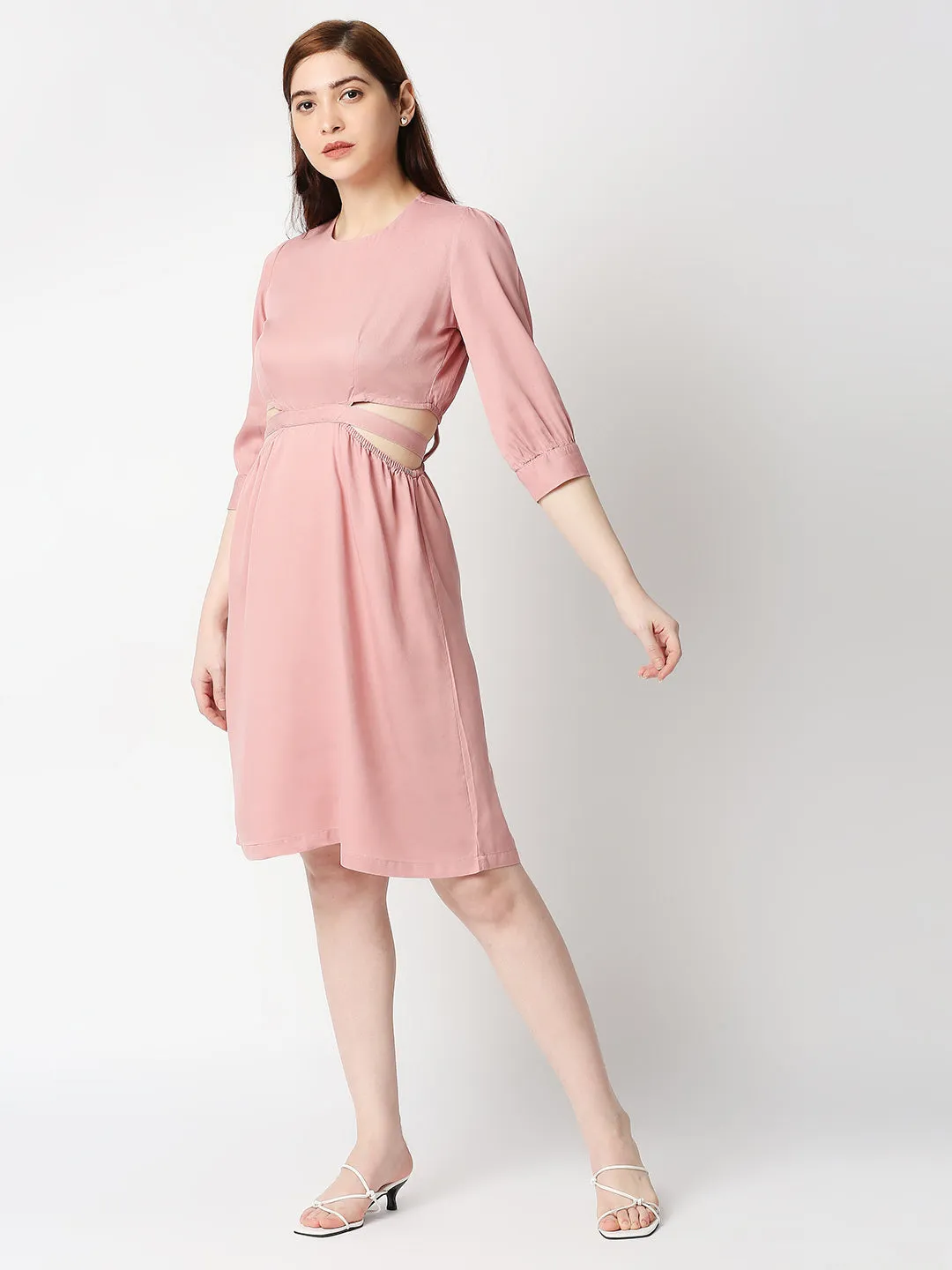 Women Slim Fit A-Line With Waist Tie-Up Dress